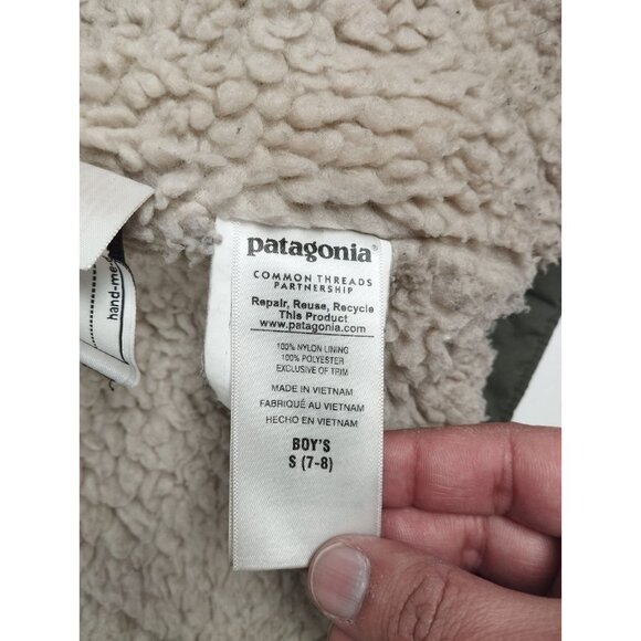 Patagonia Boys Size Medium 10 Black Infurno Deep Pile Fleece Lined Hooded Jacket - Picture 4 of 9